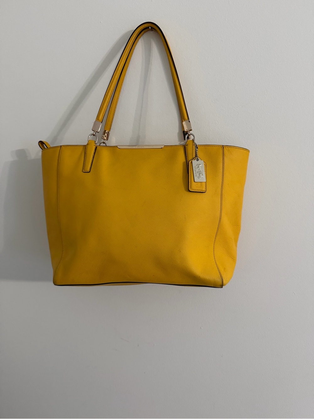 Coach Bright Yellow Leather Tote with Signature Tag
